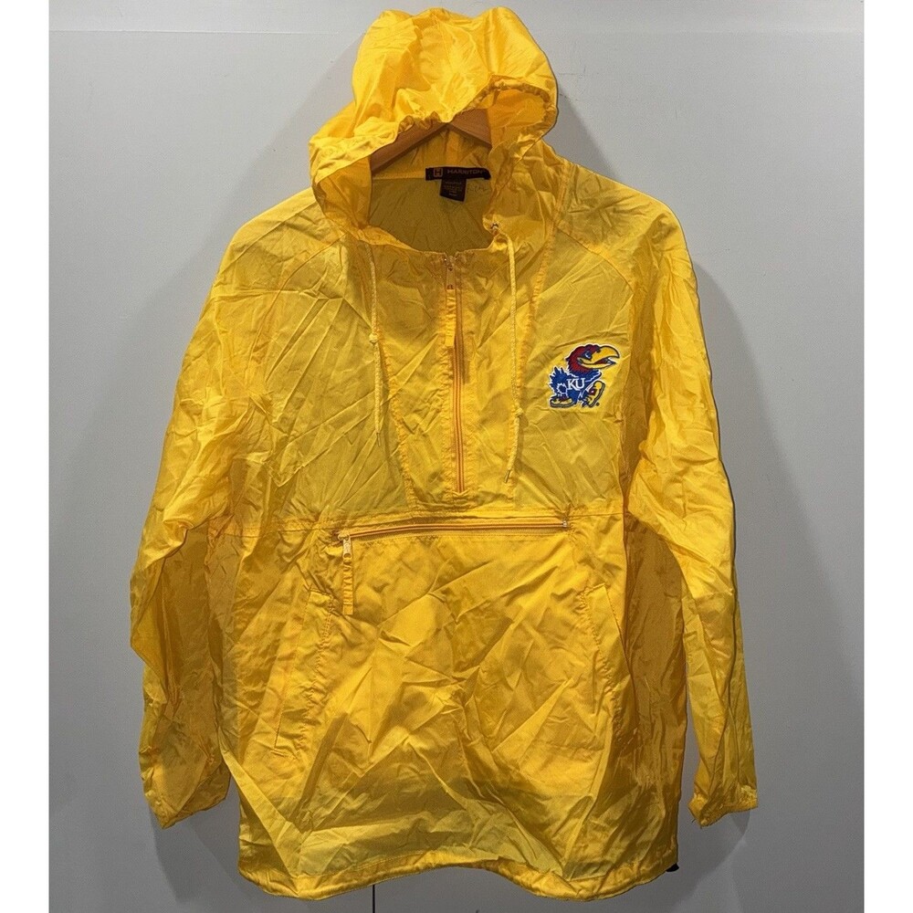 Vintage KU Jayhawks Yellow Nylon Anorak Windbreaker Jacket Harriton M